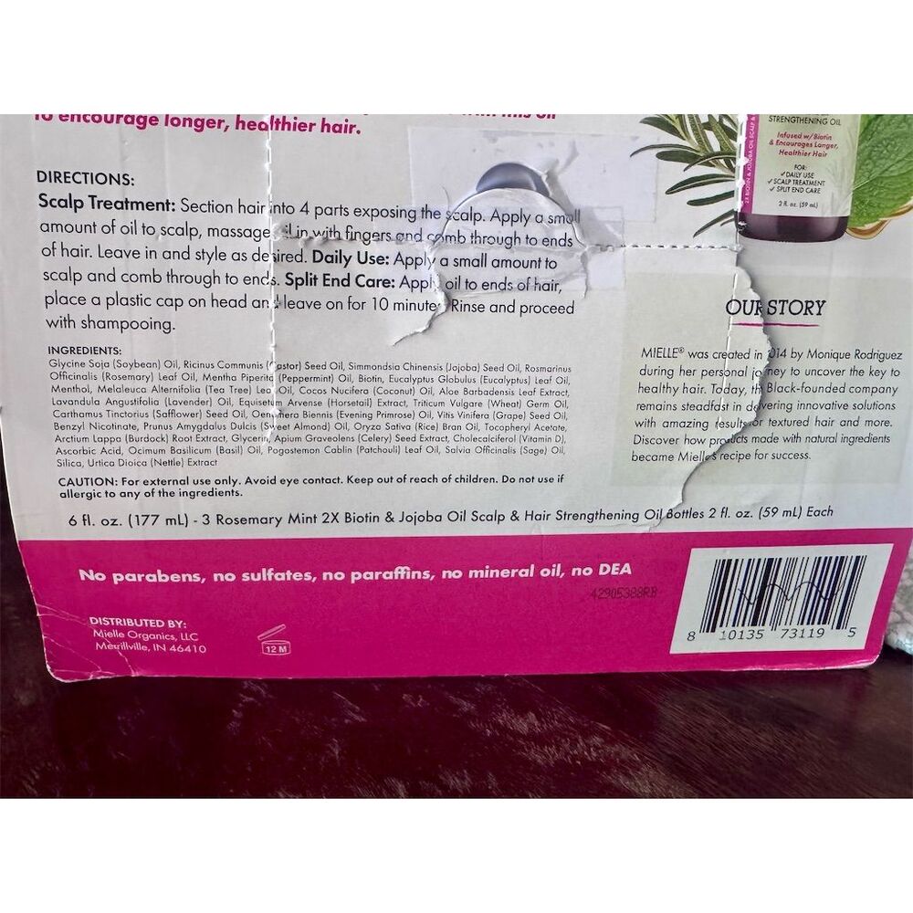 Mielle Rosemary Mint Scalp & Hair Strengthening Oil 3-Pack 2 fl oz Each - Picture 6 of 9